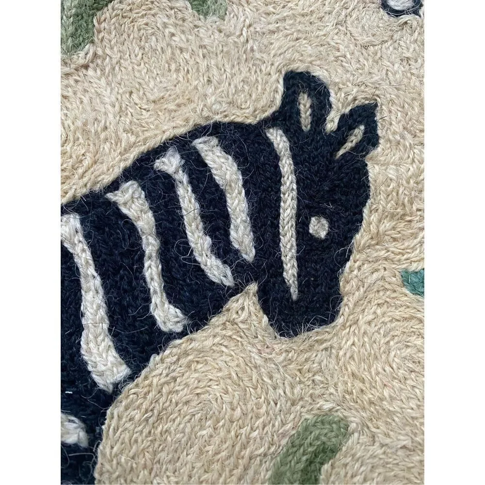 Vintage Handmade Chain Stich Embroidery Seat Upholstery Cover Zebra